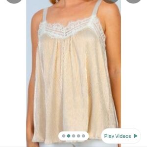White Birch Gold Ribbed Camisole Tank Top With Lace